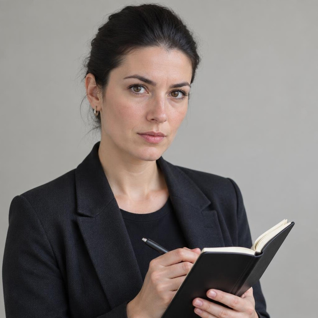 Young woman journalist with a notebook, portrait